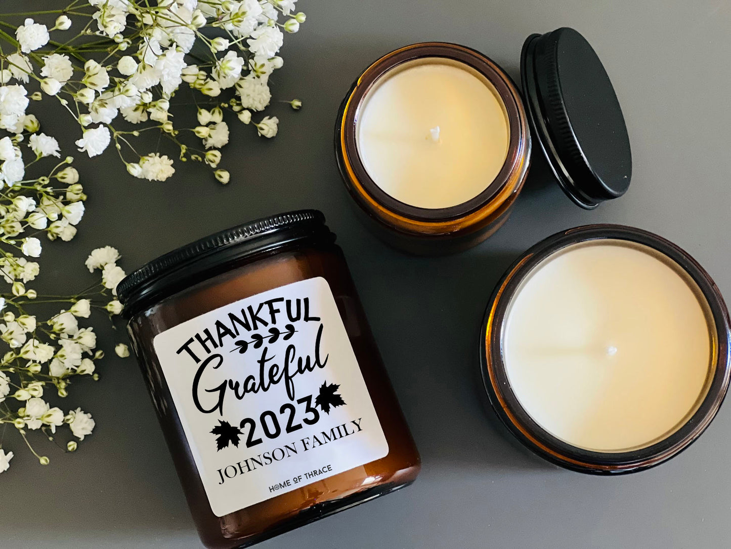 Thankful and Grateful Personalized Family Candle Appreciation Gift Candle