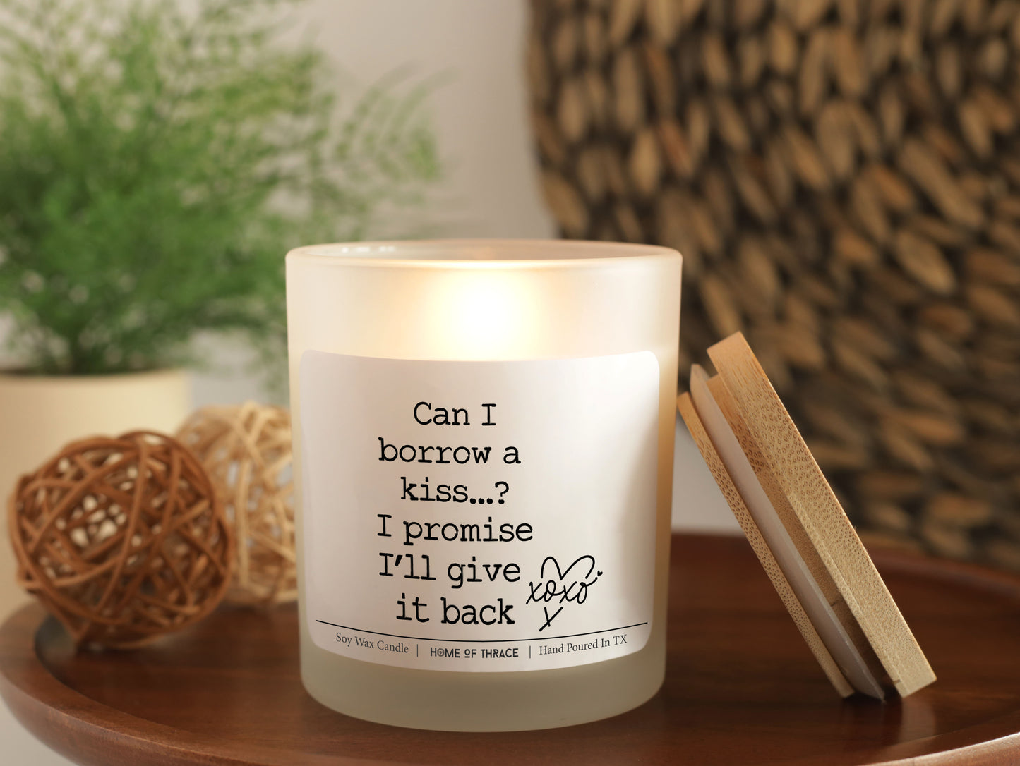 Can I Borrow a kiss Quote Valentine's Day Gift Soy Candle For Wife, Husband