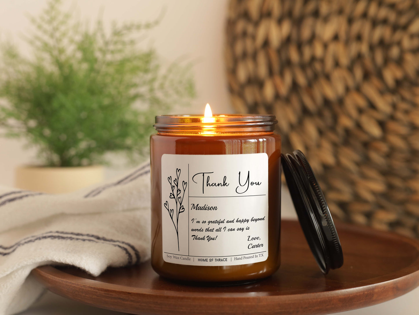 Thank You Personalized Message Gift Candle For Friend, Coworker, Client
