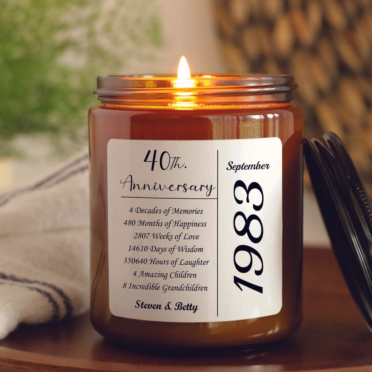 40th Wedding Milestone Anniversary Custom Gift Candle For Parents, Couples