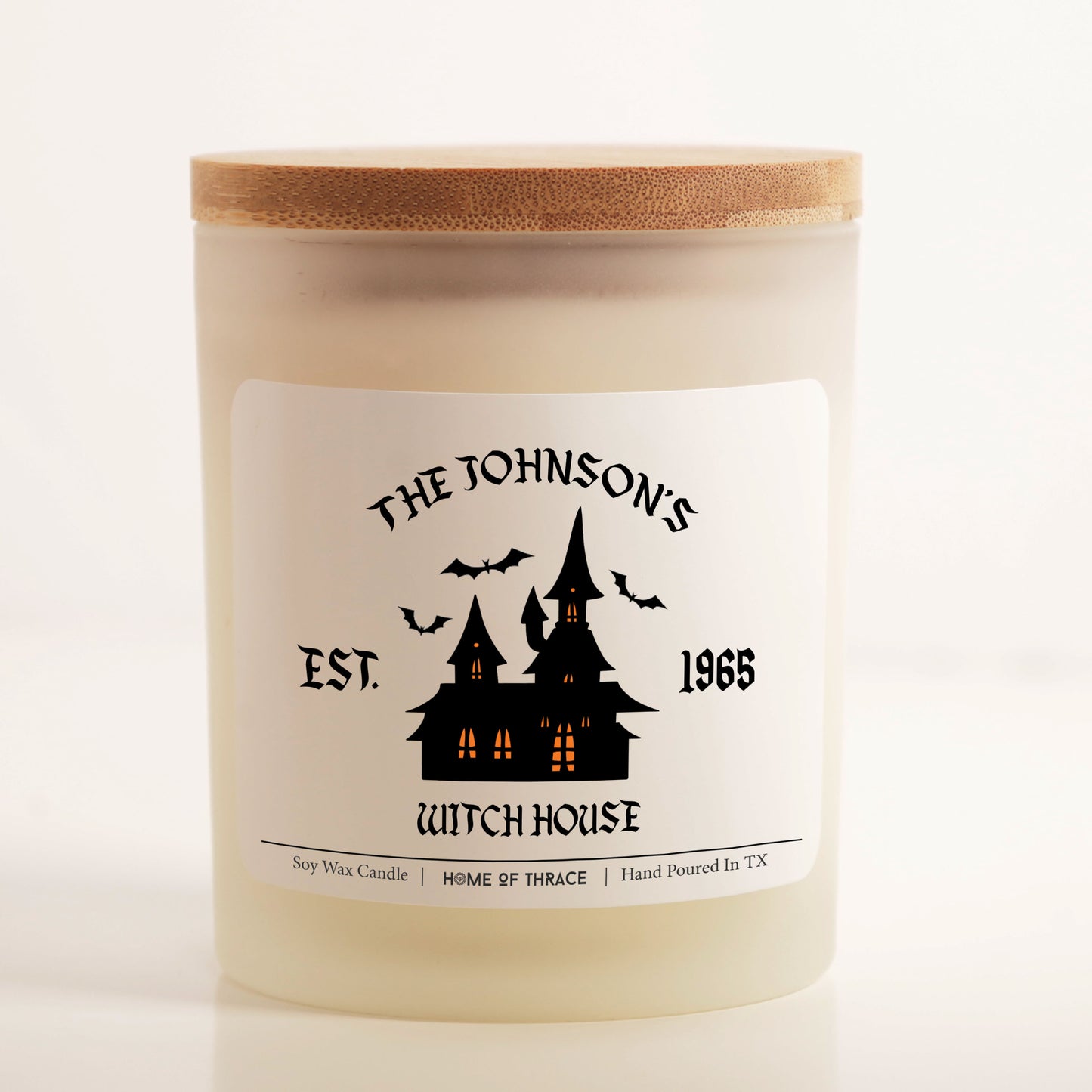 Personalized Witch House Halloween Candle Customizable Holiday Gift