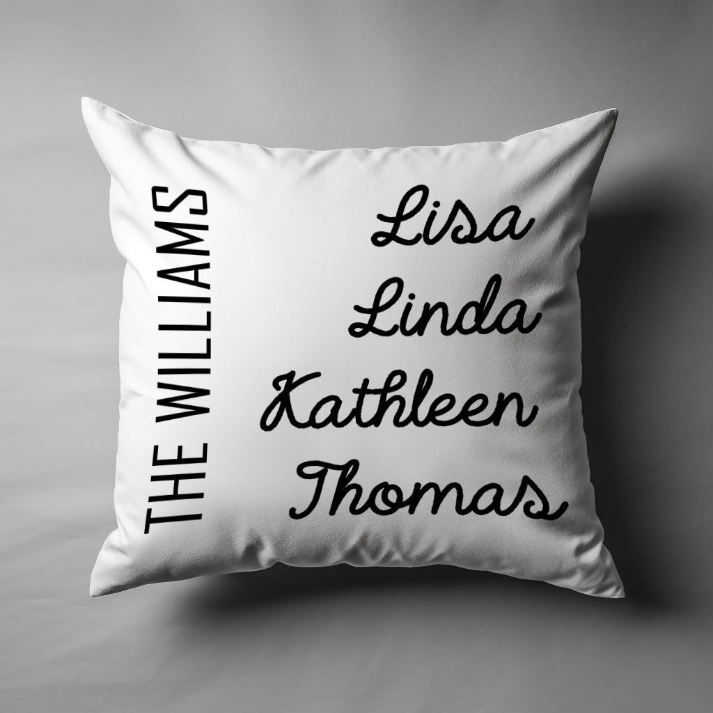 Personalized Family Names Throw Pillow Case