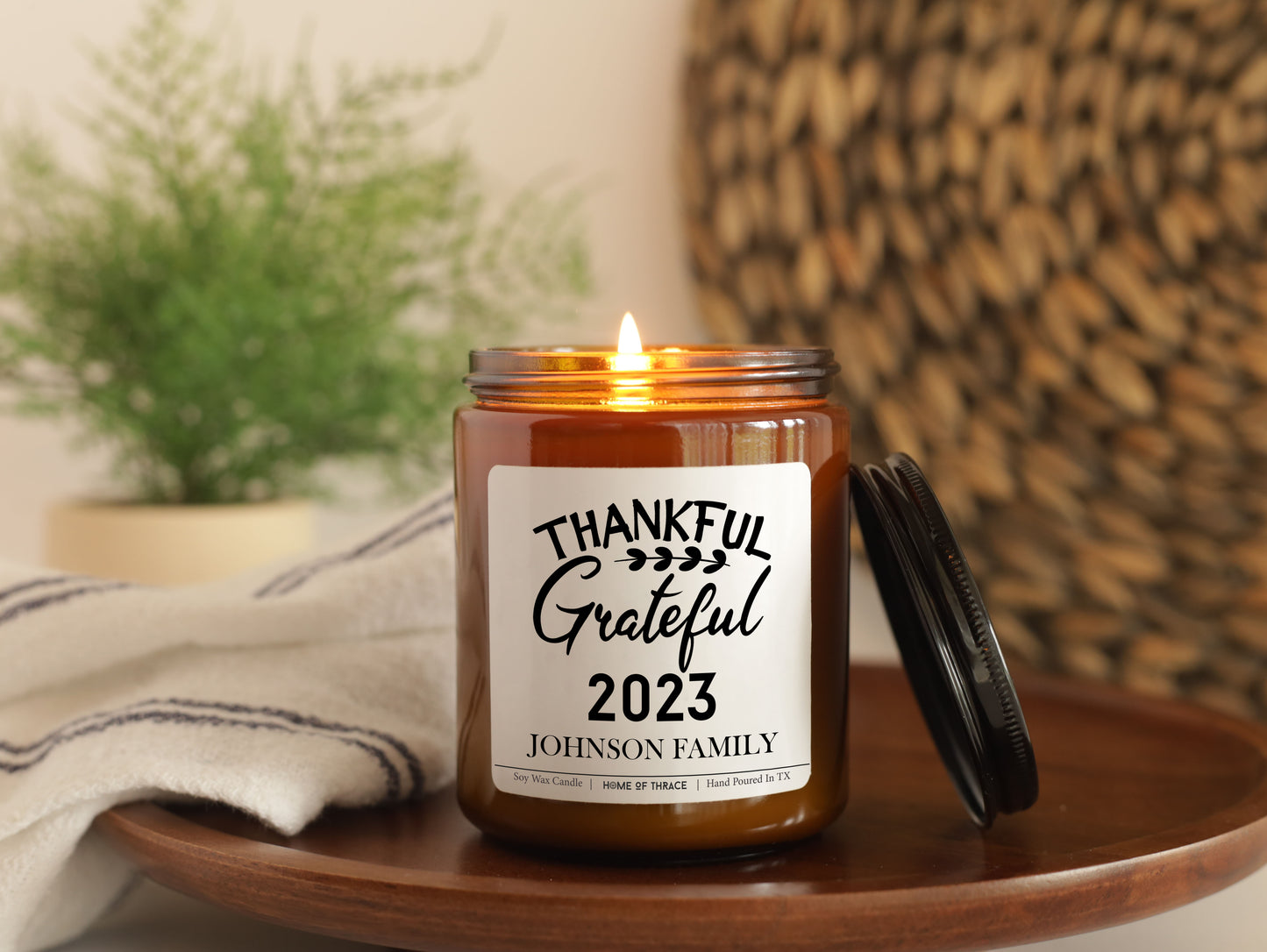 Thankful and Grateful Personalized Family Candle Appreciation Gift Candle