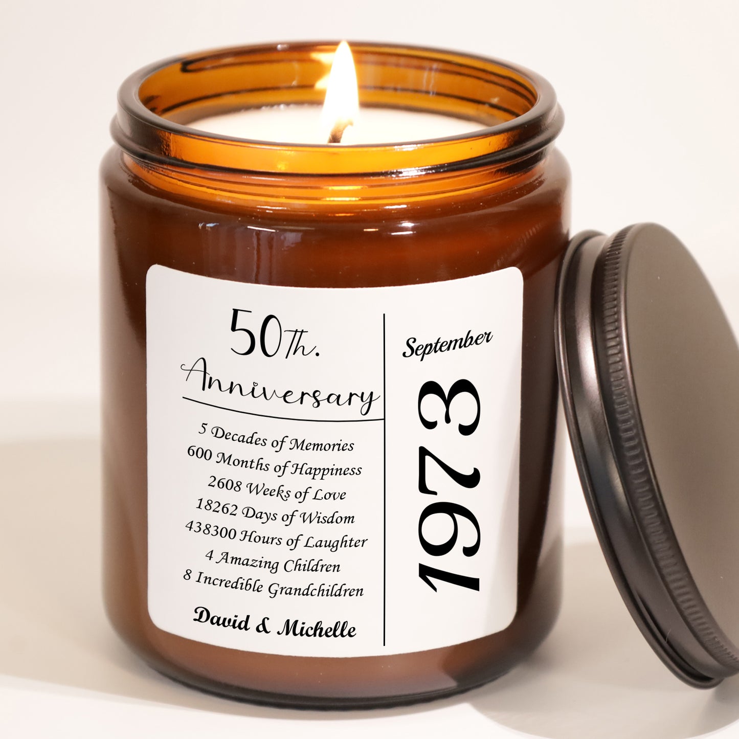 50th Wedding Golden Anniversary Personalized Gift Candle, Custom Fifteenth Anniversary Favors