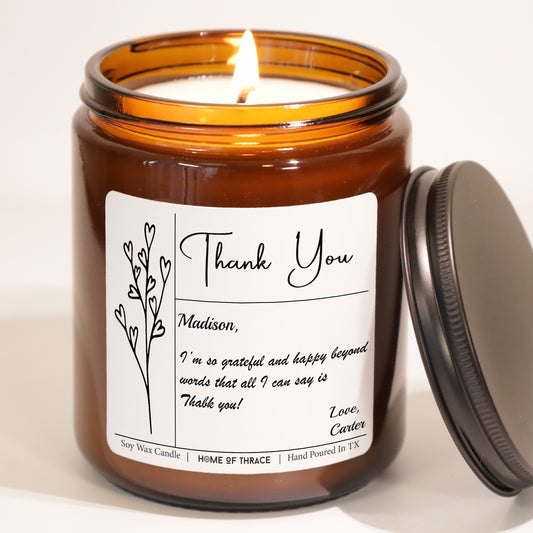 Thank You Personalized Message Gift Candle For Friend, Coworker, Client