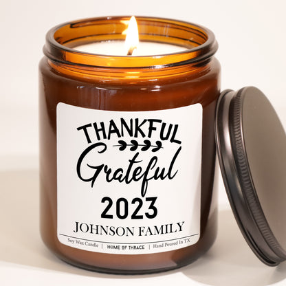 Thankful and Grateful Personalized Family Candle Appreciation Gift Candle