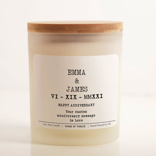 Personalized  Anniversary Gift With Roman Numerals Unique Custom Candle