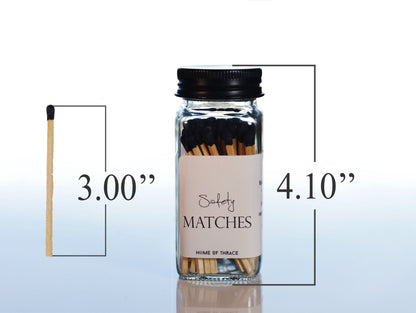 Luxury Glass Jar Safety Matches - 3” Black Tip Matches with Striker | Home of Thrace