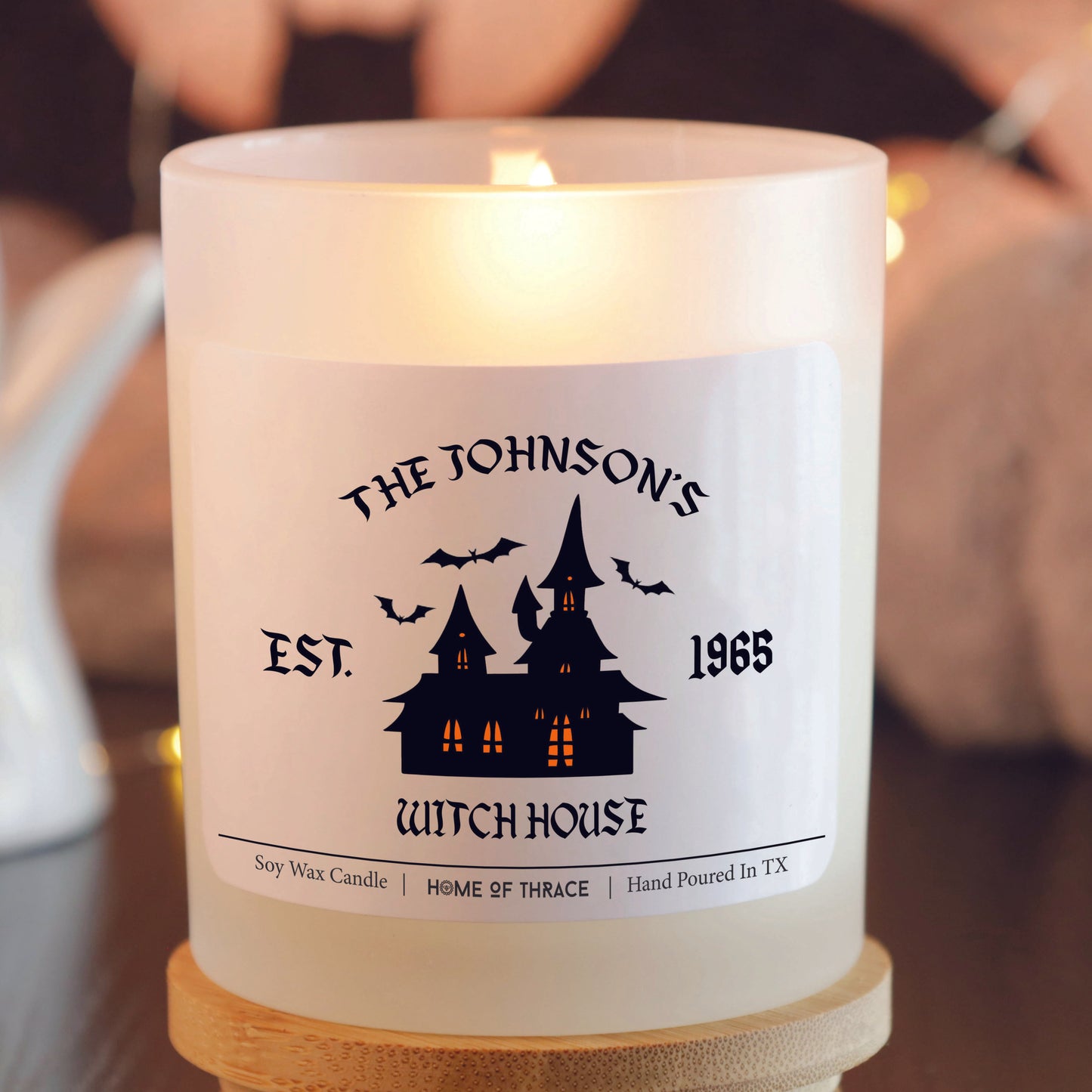 Personalized Witch House Halloween Candle Customizable Holiday Gift